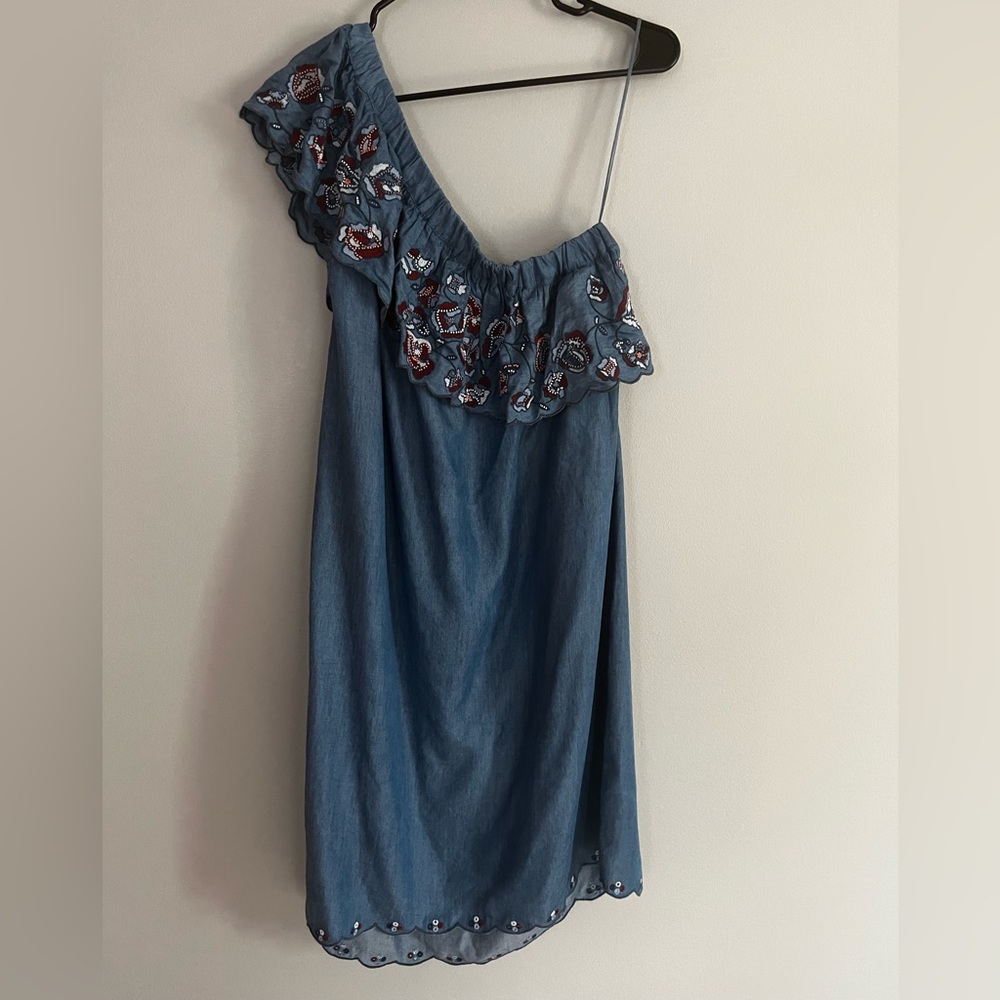 One Shoulder Denim Maternity Dress